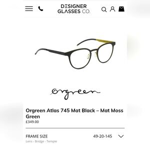 Orgreen Atlas 745 Titanium Mat Black & Moss Green Eyeglasses Frames $349